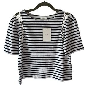 NWT A.L.C. Striped Cropped Tee Shirt Cotton Size S‎